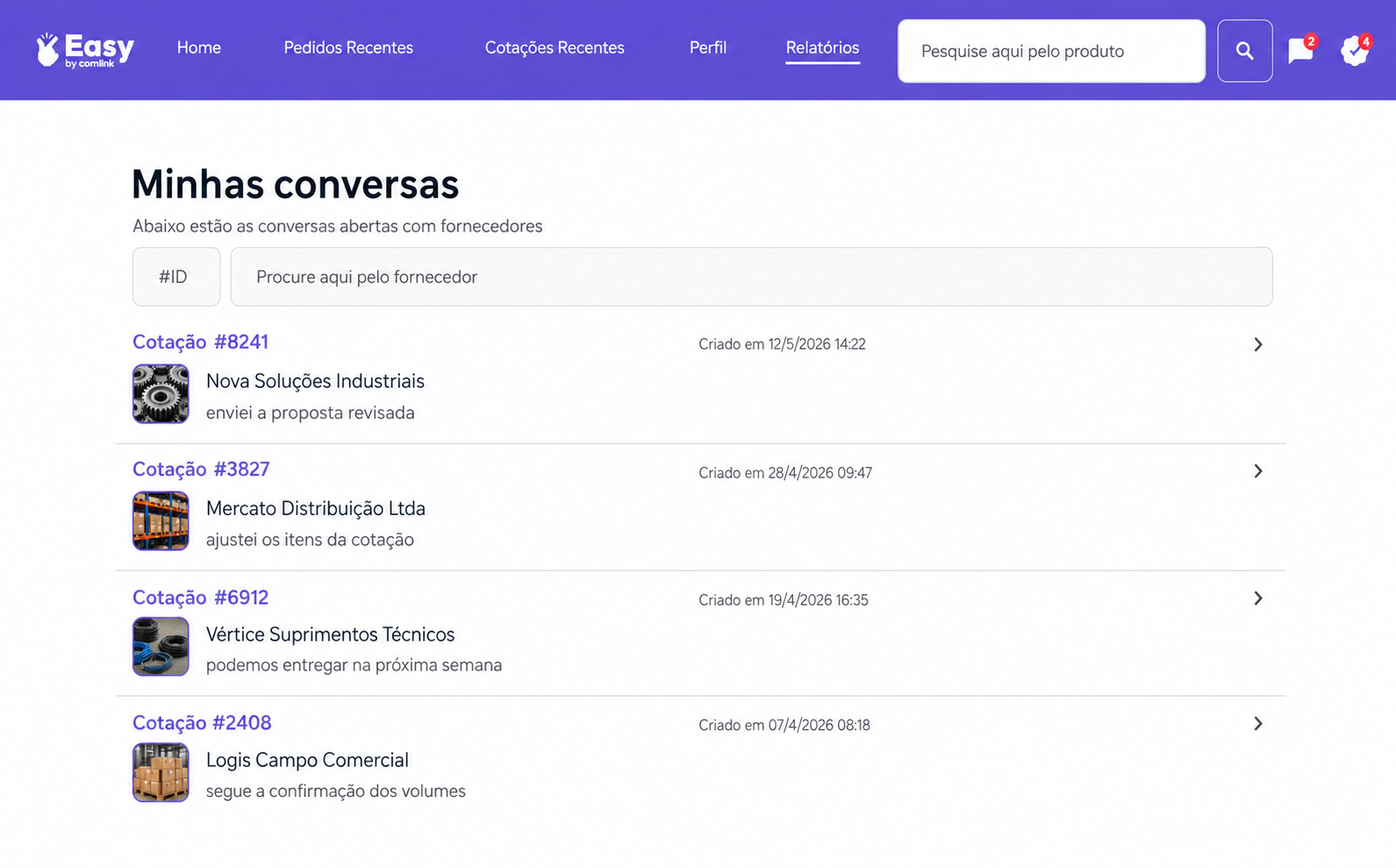 Chat em tempo real com fornecedores