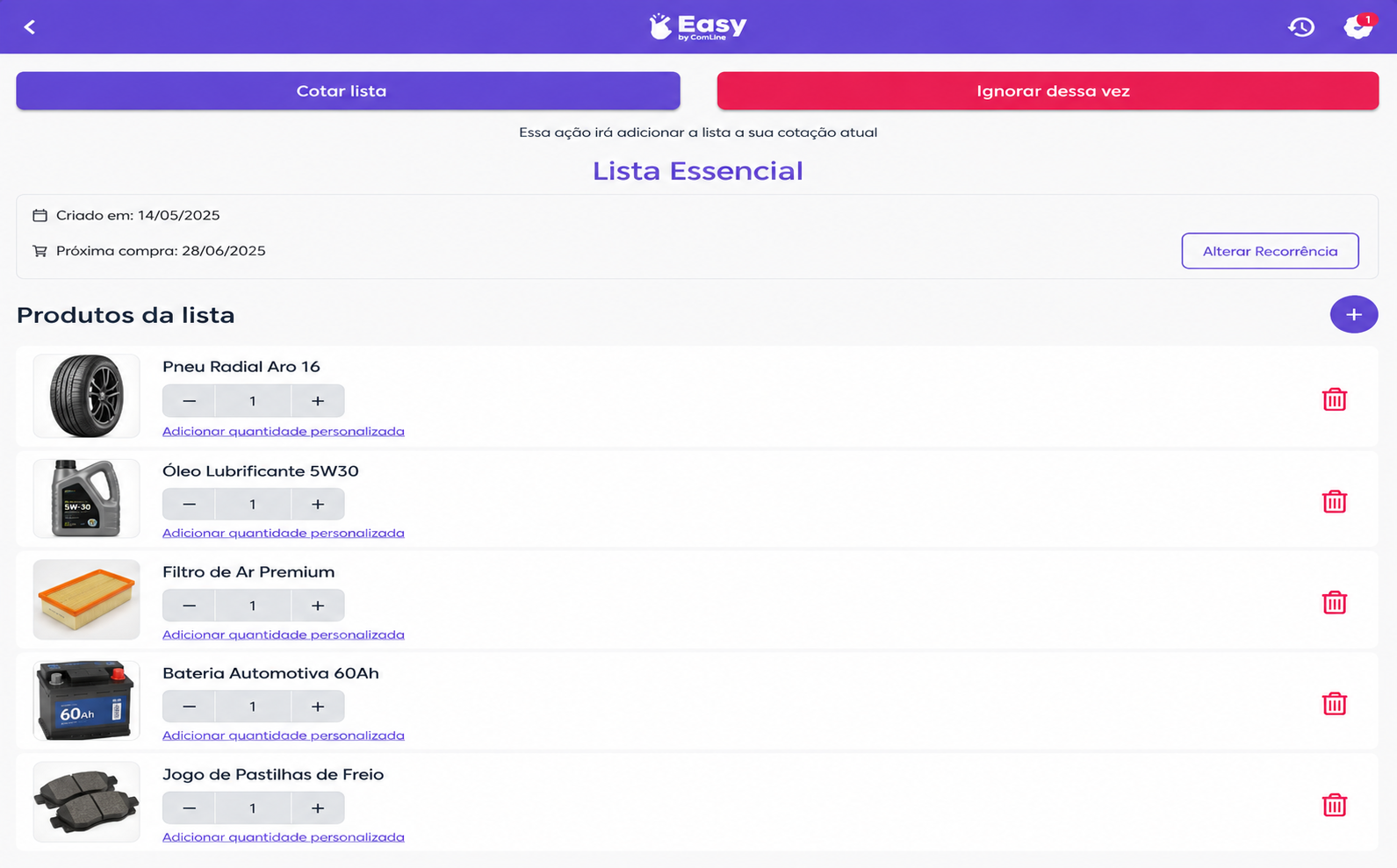 Listas Recorrentes para compras periódicas